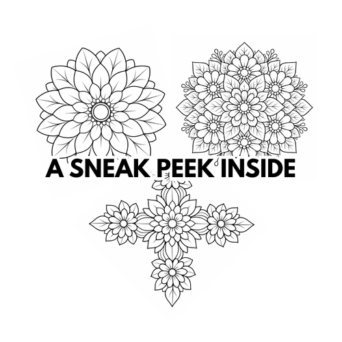 Black and white floral designs with text 'A SNEAK PEAK INSIDE' on a white background